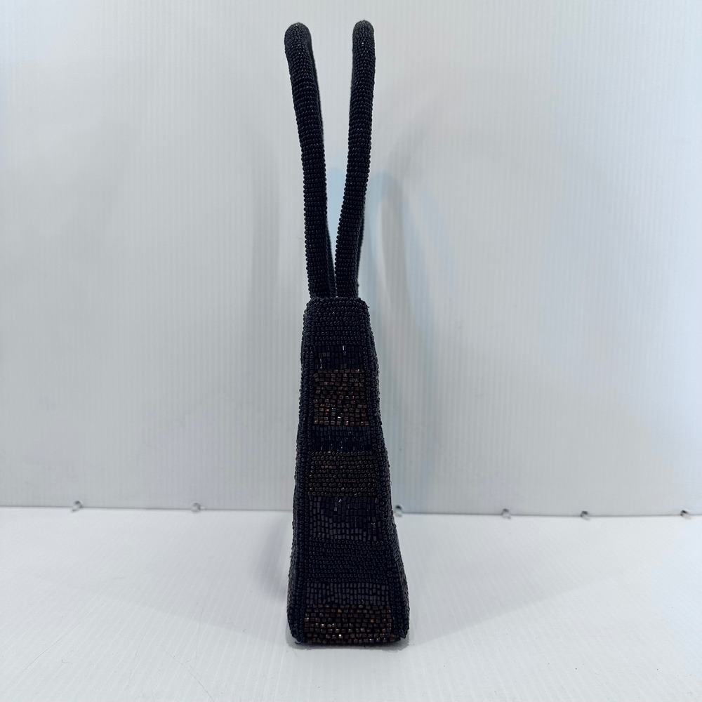 Black Beaded Flower Handbag Evening Bag Turquoise Accent‎ - Picture 5 of 10